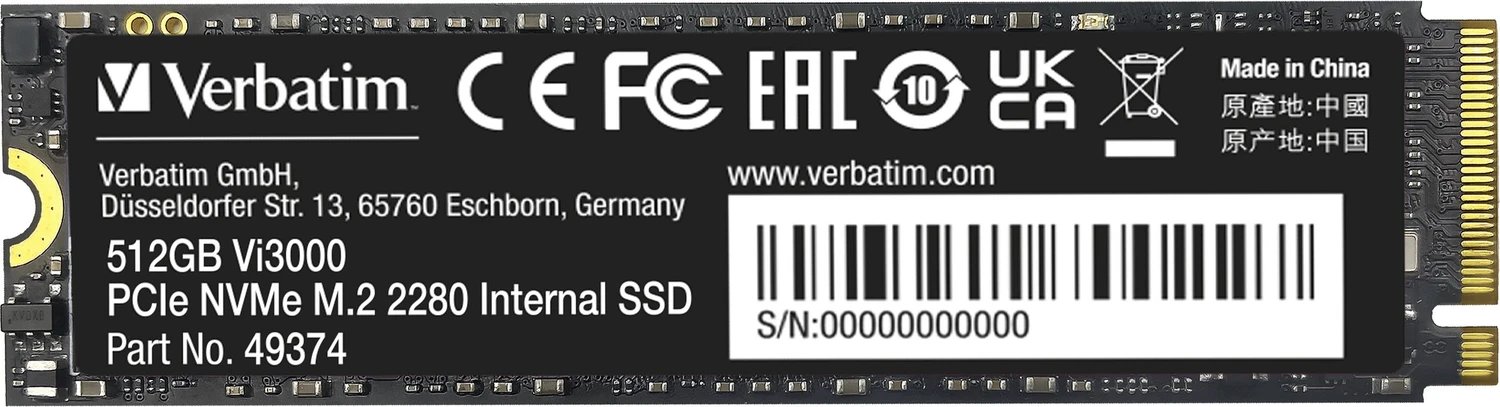 Verbatim Vi3000 PCIe NVMe SSD 512GB ürün görseli